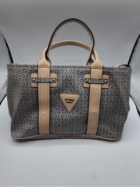 GUESS Beige and Gray Monogram Tote